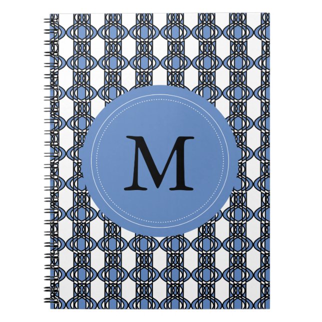 Mod Retro Monogram Blue Abstract Scarab Pattern Notizblock (Vorderseite)