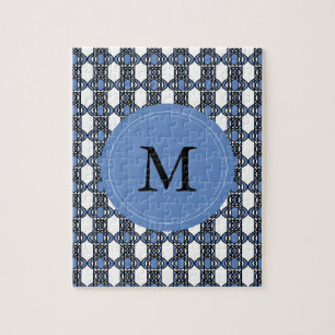 Mod Retro Monogram Blue Abstrakt Scarab Muster