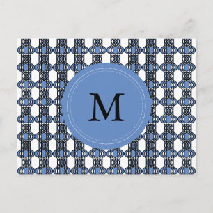 Mod Retro Monogram Blue Abstrakt Scarab Muster Postkarte