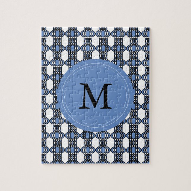 Mod Retro Monogramm Blau Abstraktes Skarabäus-Must (Vertikal)