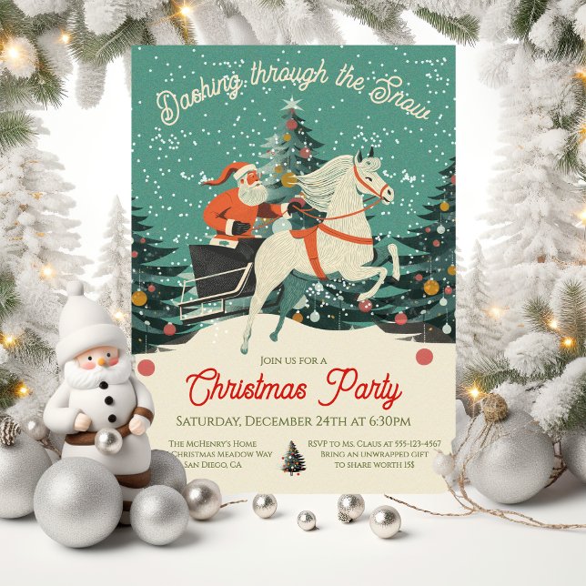Mod Retro Santa's Sleigh fahren Weihnachts-Party Einladung (Von Creator hochgeladen)