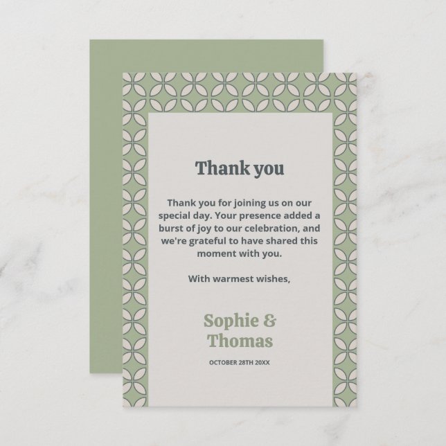 Mod Retro Wedding Olive Green Dankeskarte (Vorne/Hinten)