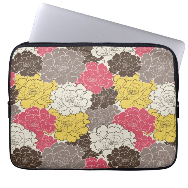 Mod-rosa gelbes Brown-Blumen-Blumenlaptop-Hülse Laptopschutzhülle (Vorderseite)