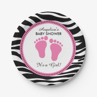 Mod-Rosa und Zebra-PapierParty-Teller, Baby-Dusche Pappteller