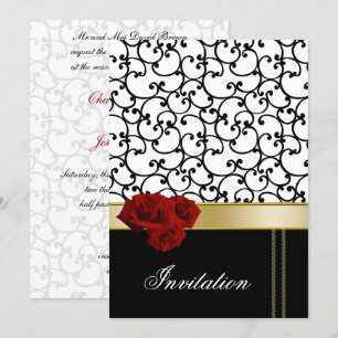 Mod rote Rosen Damask Hochzeit Einladung