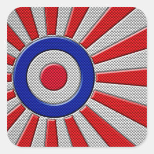 Mod Roundel Asian Sunburst in Carbon Fibre Style Quadratischer Aufkleber