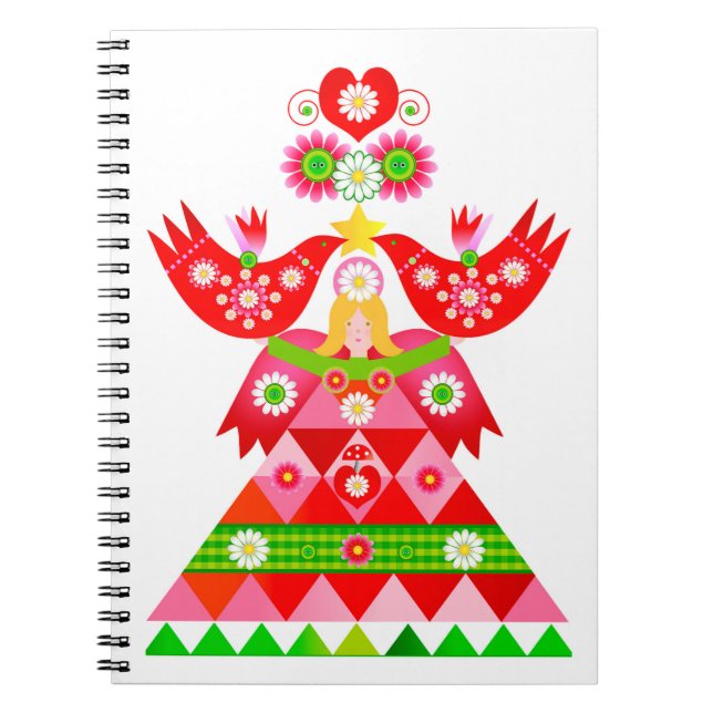 Mod Scandi Holiday Bird Angel Note Book Notizblock (Vorderseite)