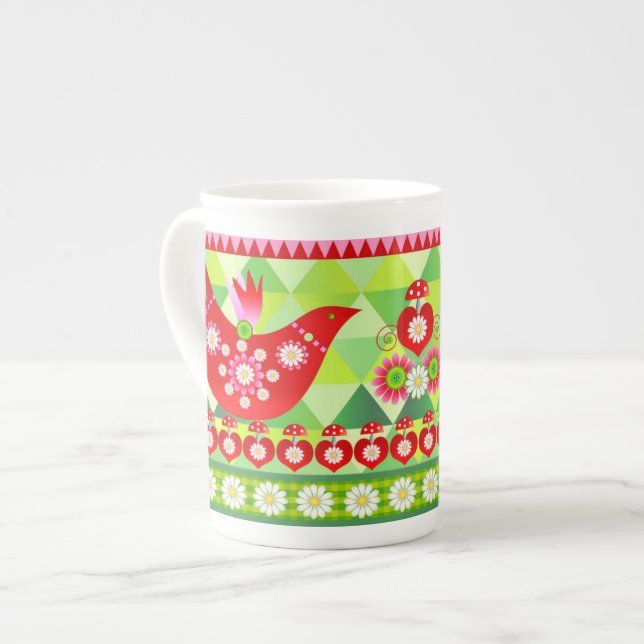 Mod Scandi Holiday Bird Bone China Spezielle Tasse (Vorderseite Links)