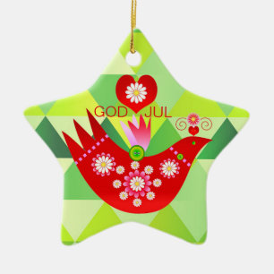 Mod Scandi Holiday Bird Keramik Ornament