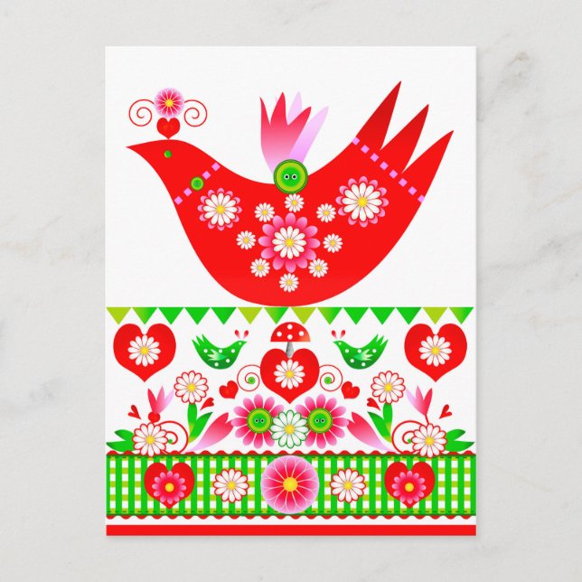Mod Scandi Holiday Bird Postkarte (Vorderseite)