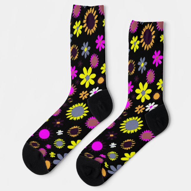Mod schwarzes Blumenmuster Socken (Linkes Detail)