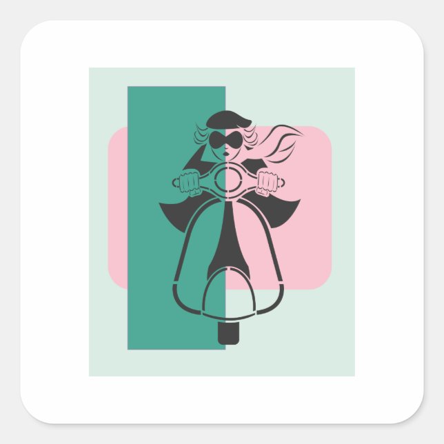 Mod Scooter Girl Quadratischer Aufkleber (Vorderseite)