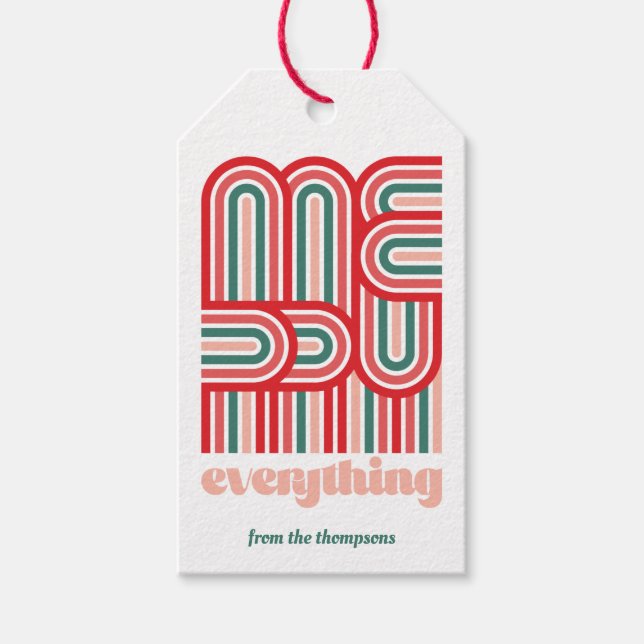 Mod Stripe Merry Alles Rot & Grün Geschenkmarke Geschenkanhänger (Vorderseite)