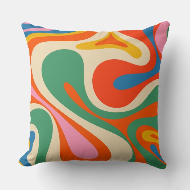Mod Swirl Retro Trippy Abstraktes Muster Kissen (Vorderseite)