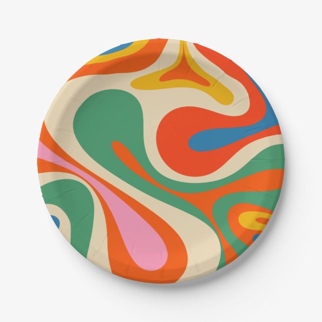 Mod Swirl Retro Trippy Abstraktes Muster Pappteller (Vorderseite)