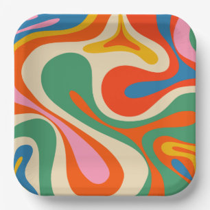 Mod Swirl Retro Trippy Abstraktes Muster Pappteller