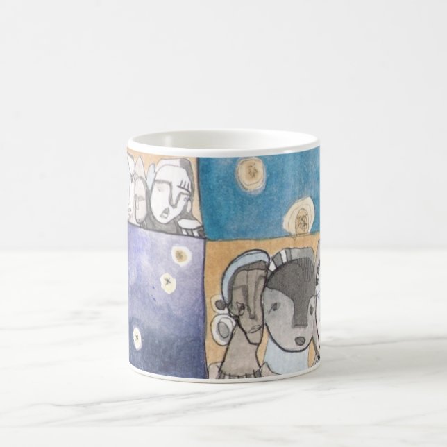 MOD-TASSE #19 abstrakte Gesichter und Sterne Kaffeetasse (Mittel)