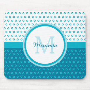 Mod-Türkis-Blau-Polka-Punkt-Monogramm mit Namen Mousepad