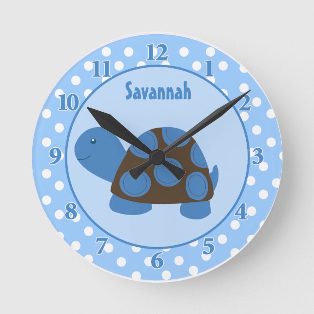 Mod Turtle (blau) Wall Clock Fügen Sie einen Namen Runde Wanduhr (Vorderseite)