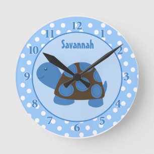 Mod Turtle (blau) Wall Clock Fügen Sie einen Namen Runde Wanduhr
