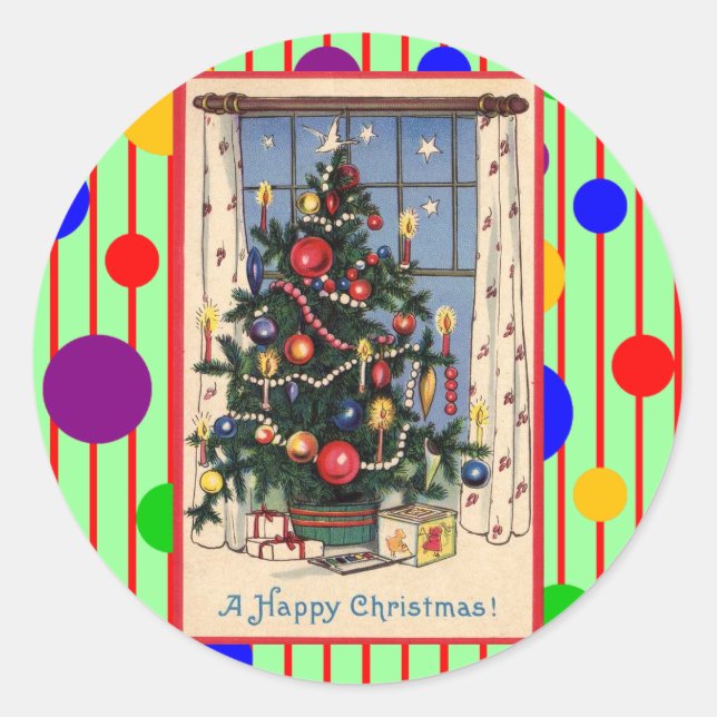 Mod Vintage Weihnachtsbaum Runder Aufkleber (Vorderseite)