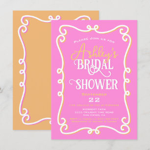 Mod Wavy Doodle Pink Orange Brautparty Einladung
