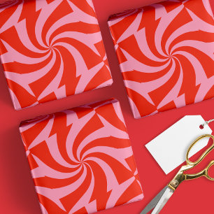 Mod Wavy Groovy Hippie Retro Weihnachten Rosa Rot Geschenkpapier
