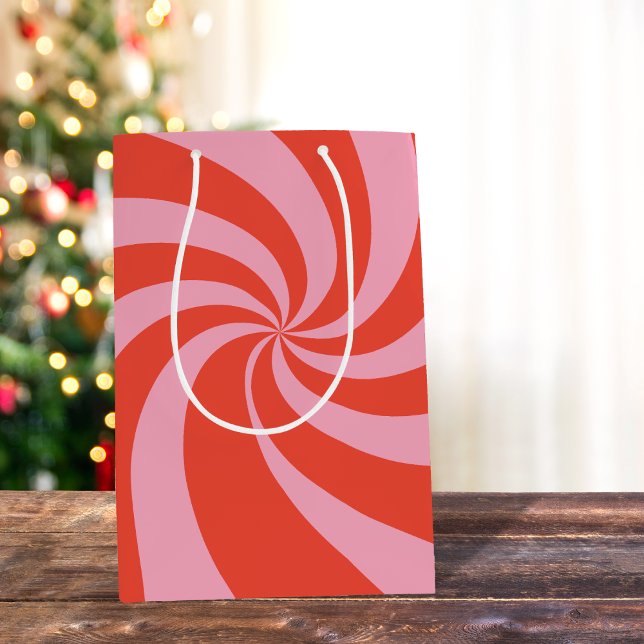 Mod Wavy Groovy Hippie Retro Weihnachten Rosa Rot Mittlere Geschenktüte (Von Creator hochgeladen)