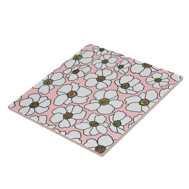 Mod Weiße und rosa Blumen  Fliese (Seite)