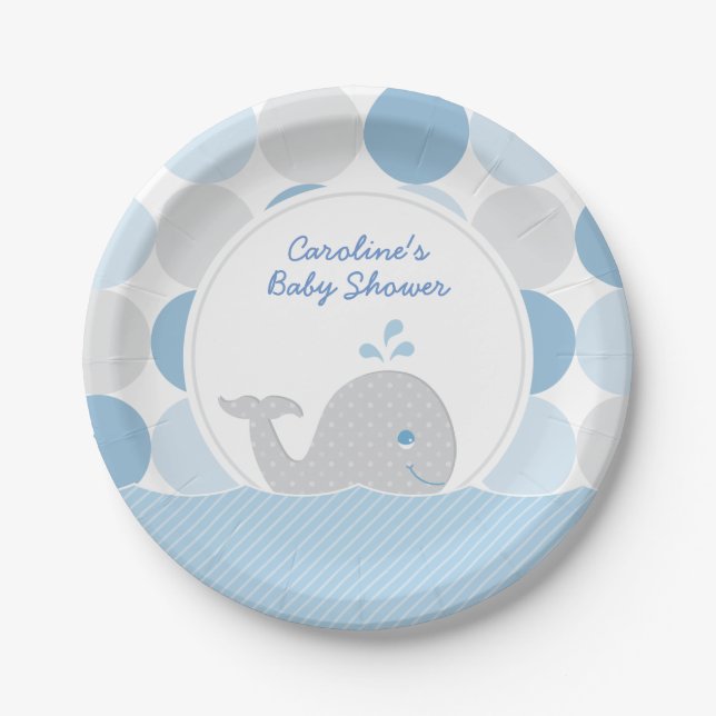 Mod Whale Baby Boy Dusche Blau & Grau Pappteller (Vorderseite)