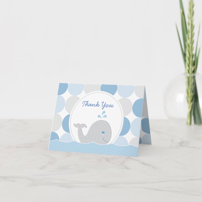 Mod Whale Baby Boy Dusche Blue & Grey Dots Vielen  Dankeskarte (Vorderseite)
