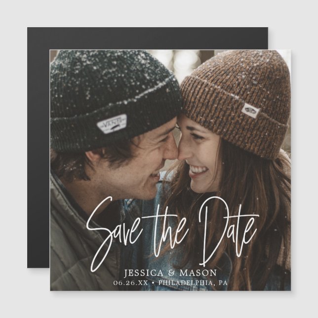 Mod White Wedding Save the Date Magnete mit Foto (Vorne/Hinten)