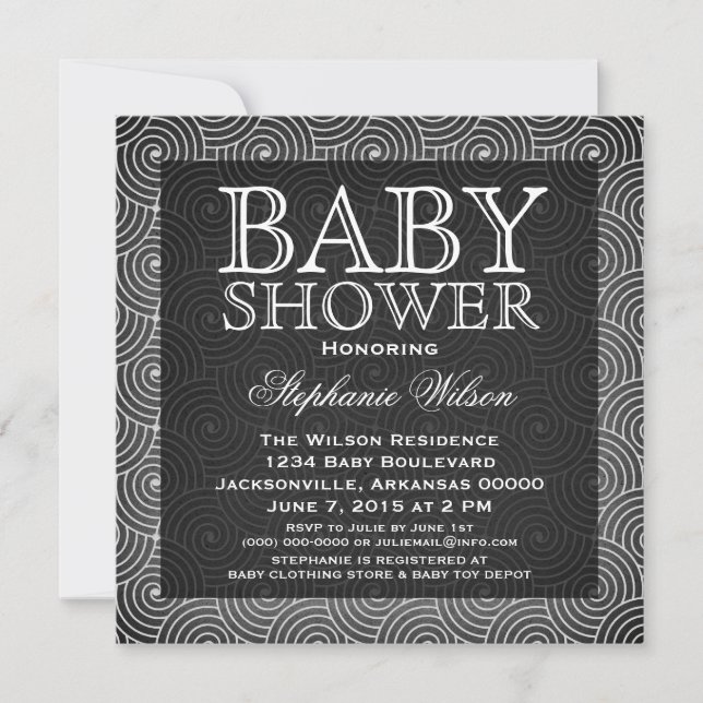 Mod Wirbel Baby Shower Invite, Elfenbein Einladung (Vorderseite)
