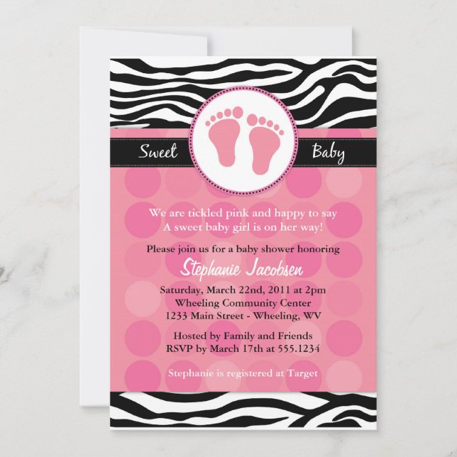 Mod Zebra Imprimer Invitations De Douche Pour Bébé (Devant)