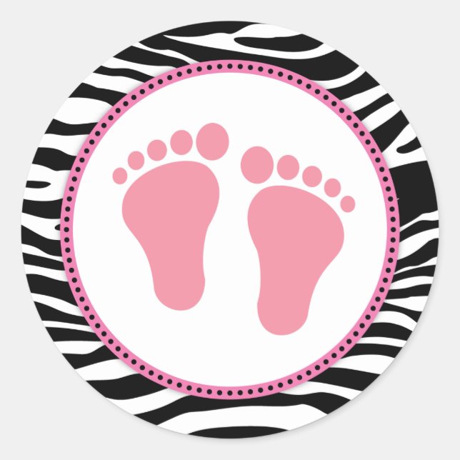 Mod Zebra Pink Baby Shower Pflegeaufkleber Runder Aufkleber (Vorderseite)