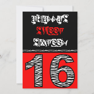 Mod Zebra Print 16 . Geburtstag [rot] Einladung