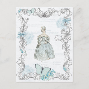 mode 19e siècle carte postale vintage en bleu