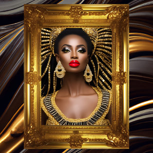 Mode afrikanische Frau Gold Schwarz Juwelen Kleid Poster