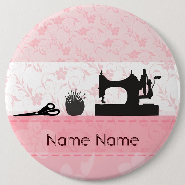 Mode-antike schwarze Nähmaschine-Näherin Button (Vorderseite)