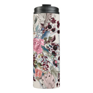 Mode-boho-Illustration mit Rose-Blume und p Thermosbecher