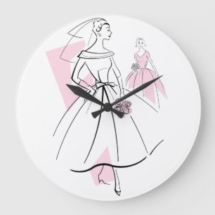 Mode-Braut-Rosa-Gruppenuhr Große Wanduhr