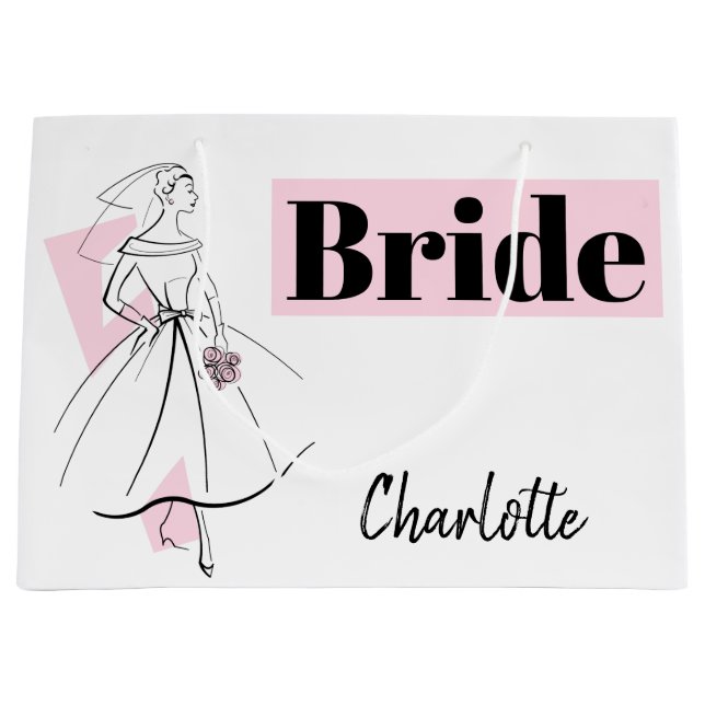 Mode Bride Pink Braun Geschenktasche Großer Name Große Geschenktüte (Vorderseite)