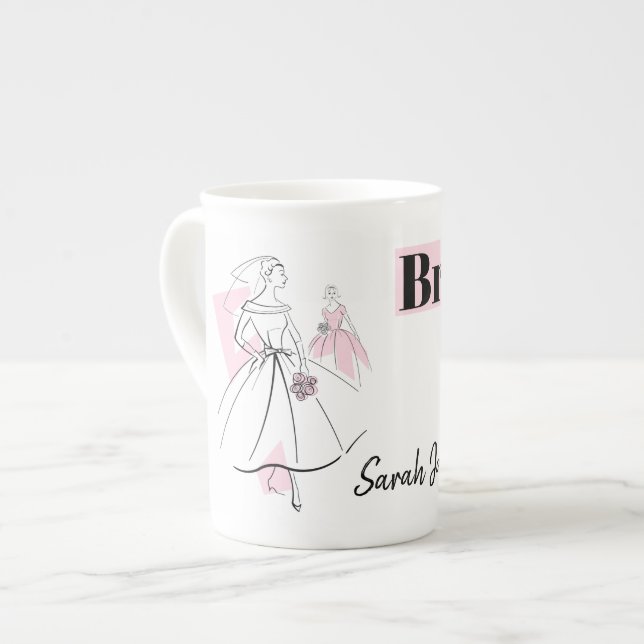 Mode Bride Pink Bridesmaid Name Tasse Knochen Chin (Vorderseite Links)