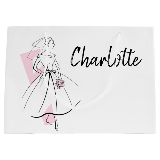 Mode Bride Pink Name Geschenktasche groß Große Geschenktüte (Vorderseite)