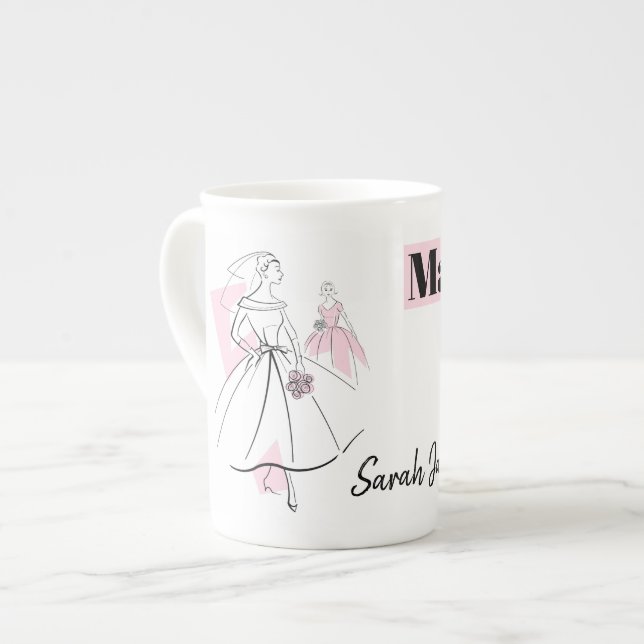 Mode Bride Pink Trauzeugin Knochen China Prozellantasse (Vorderseite Links)