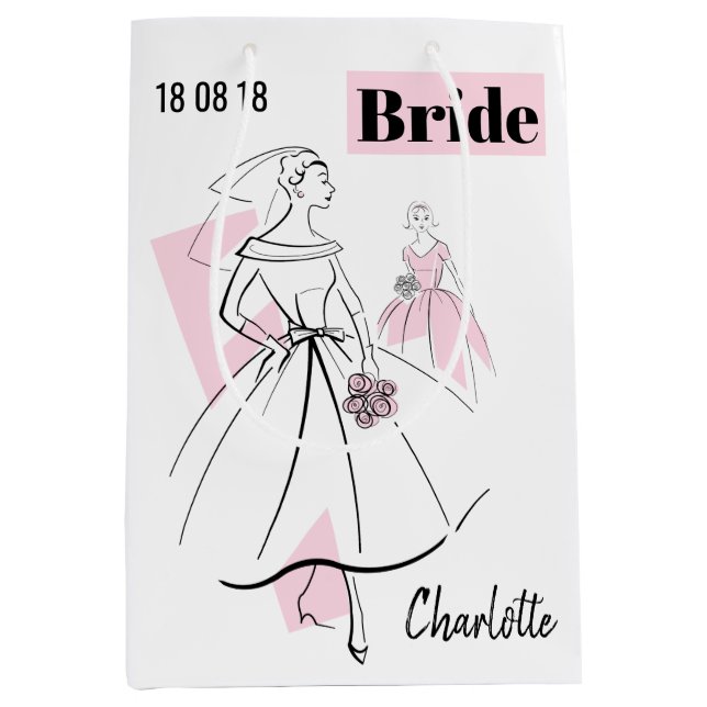 Mode Brie Rosa Name Datum Geschenktasche Medium Mittlere Geschenktüte (Vorderseite)
