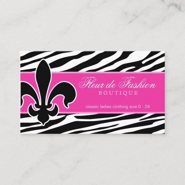 Mode Carte de visite Fleur de lis zebra rose (Devant)