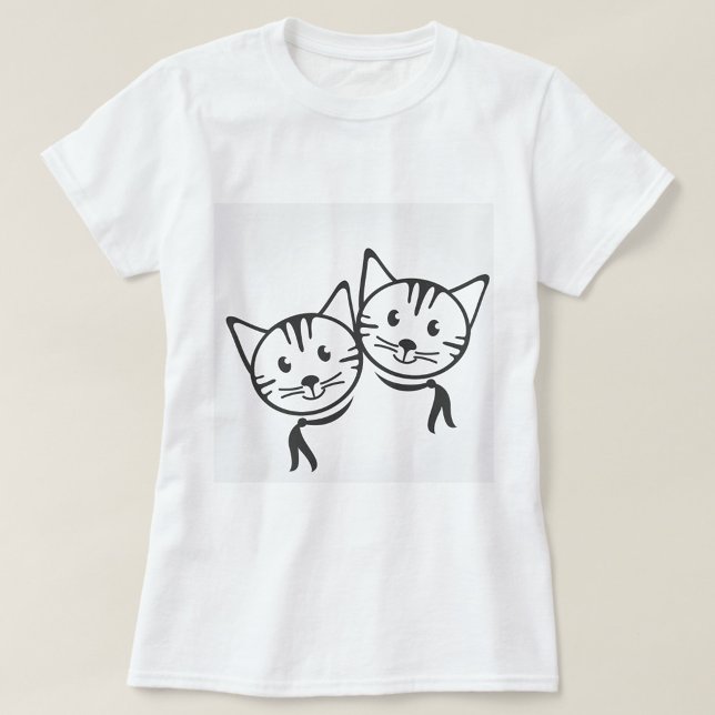 Mode Cats T-Shirt (Two cartoon cats in black and white, one on the left and one on the right, overlapping each other!)