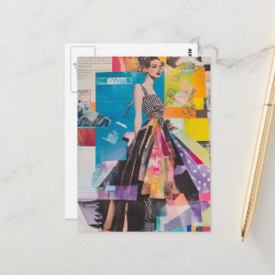 Mode-Dame Mixed-Media-Collage Postkarte
