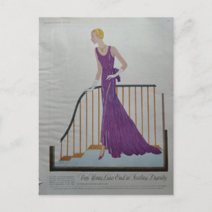 Mode der 1930er Jahre Frau im lila Kleid  Postkarte